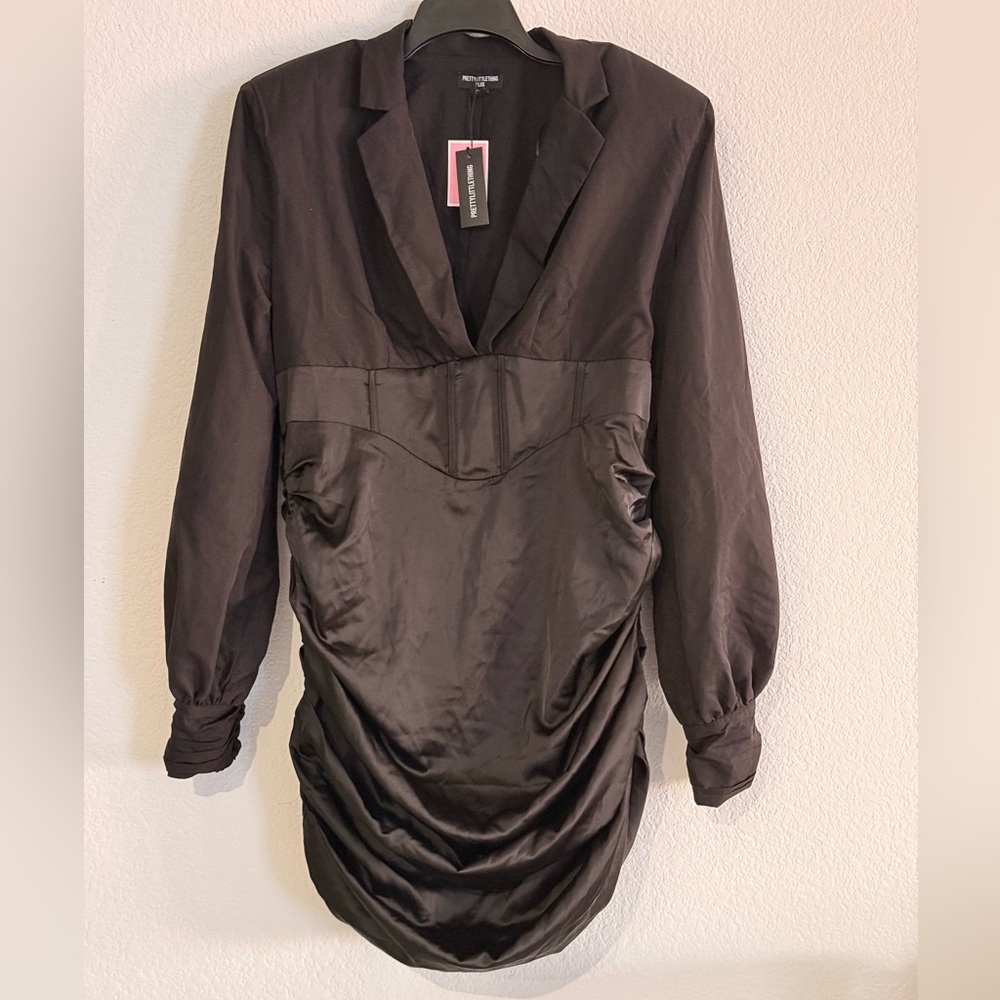 PrettyLittleThing Plus Black Button Detail Dress